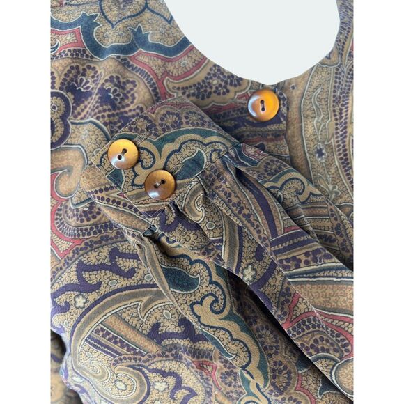 Vintage 90s Liz Claiborne Size 4P Brown Silk Paisley Blouse Top Career Work - Picture 4 of 11